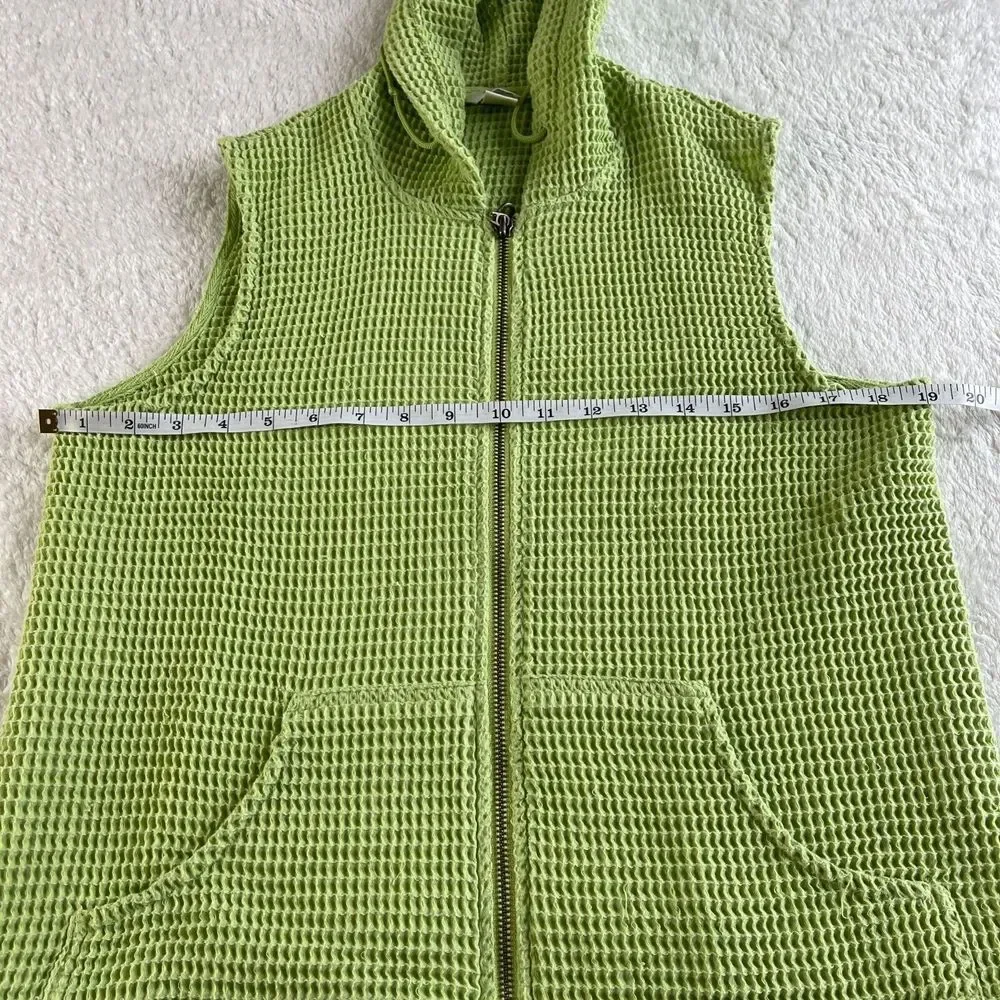 Christopher & Banks Waffle Weave‎ Vest Womens S Green Sleeveless Hooded Full Zip